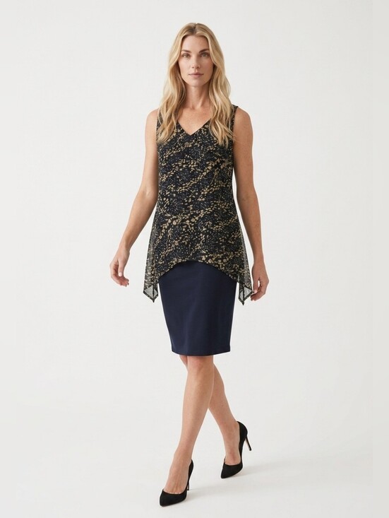 SLNY Dresses & Skirts - SLNY vneck mesh overlay sheath dress Semi Formal